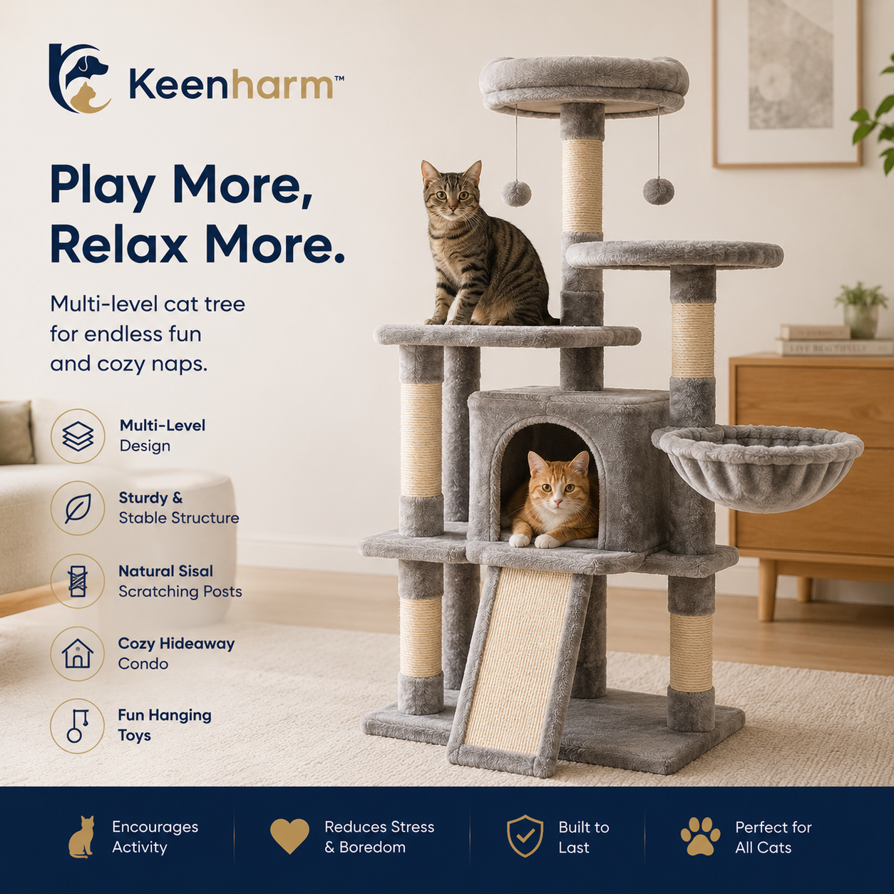Keenharm™ ClimbNest Multi-Level Cat Tower