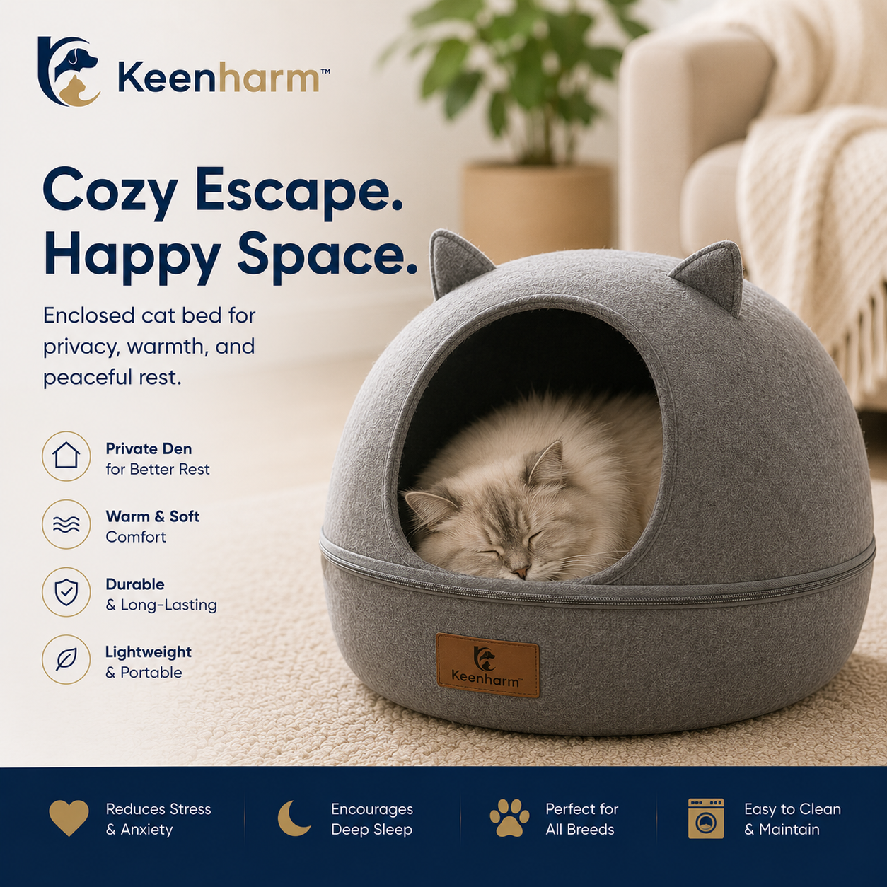 Keenharm™ SnugglePod Enclosed Cat Bed